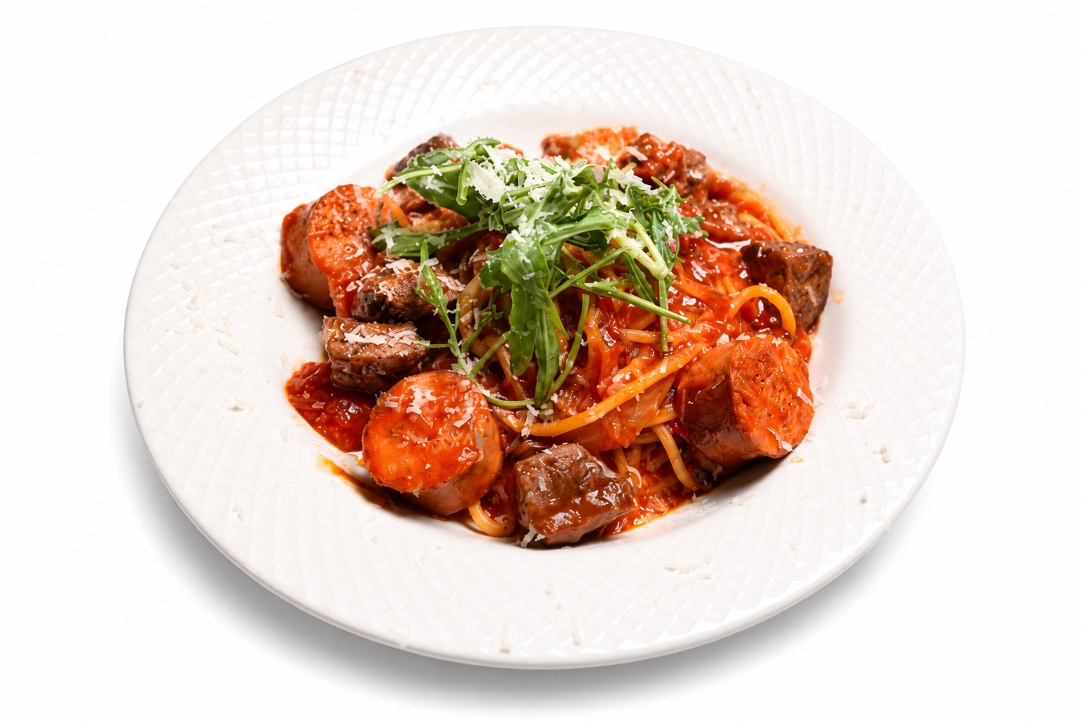 Mì Ý thịt bò nướng với xúc xích tươi Chorizo
